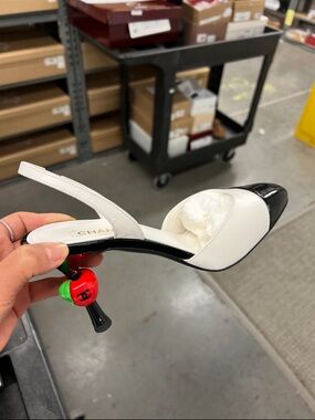 CHANEL White Slingback Pump with Red Cherry Heel